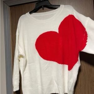 SHEIN White Sweater with Red Heart